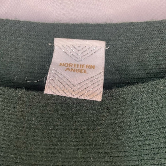 Northern Angel cotton blend asymmetrical sweater. Dark green with black stripes. - Picture 5 of 5